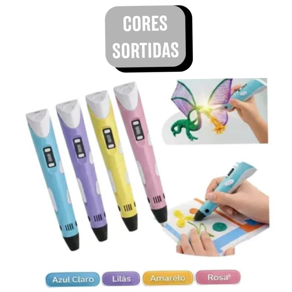 Caneta e Impressora 3D Manual Infantil Criativa Kit Completo DIY Filamento Plástico Todas as Idades