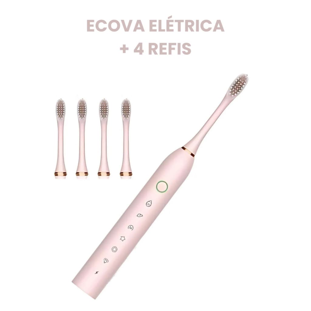 (Rosa) Escova Dental Elétrica Recarregável USB com 6 Modos e 4 Refil IPX7 - AJ-128