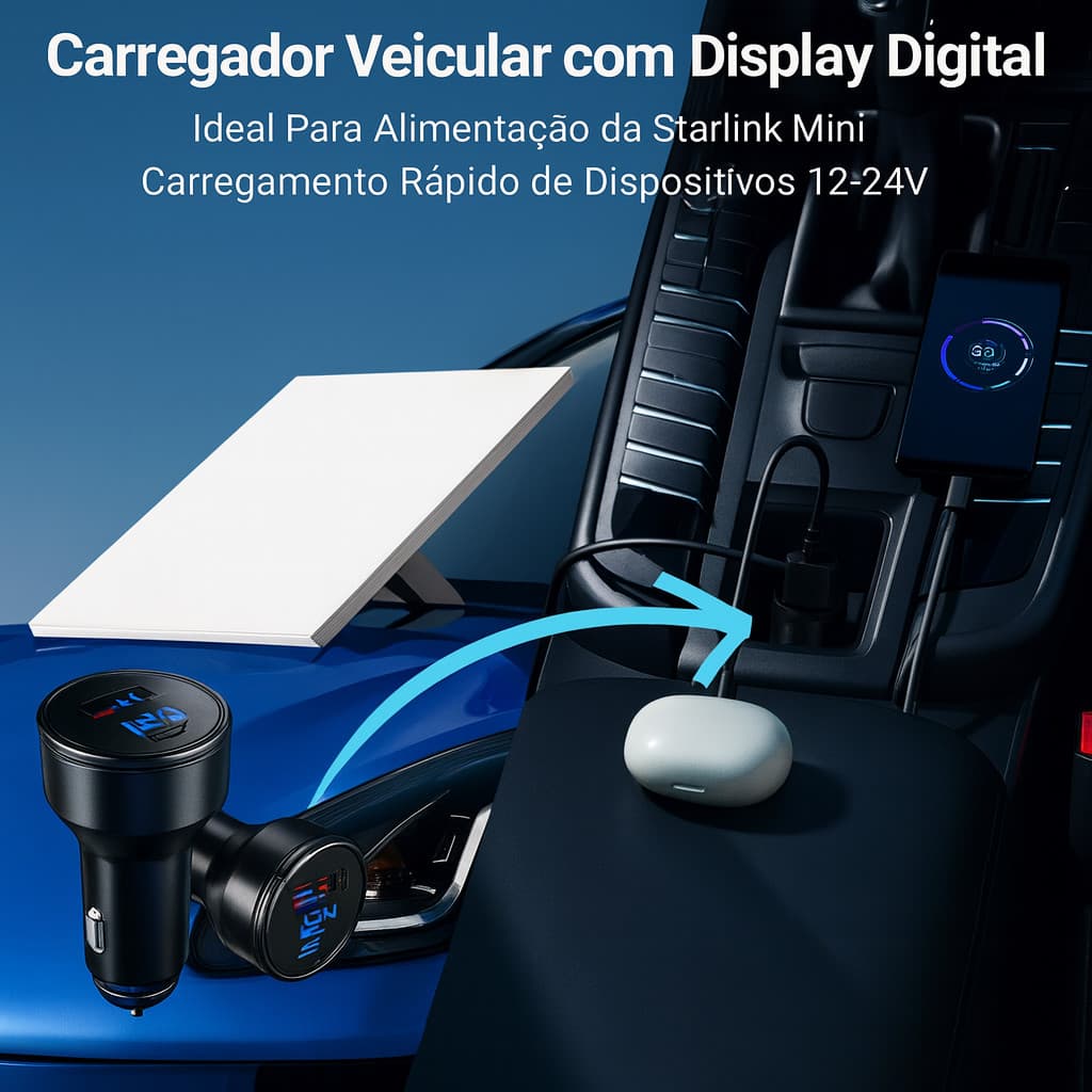 Cabo Carregador Veicular Adaptador 3 Em 1 Starlink Mini 3 Metros
