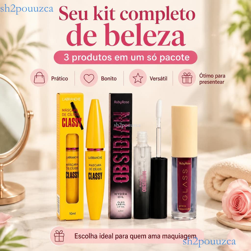 Kit Maquiagem 3 Peças Máscara De Cílios Lip Oil Hidratante Gloss Líquido Ruby Rose Para Olhos E Lábios ✨sh2pouuzca