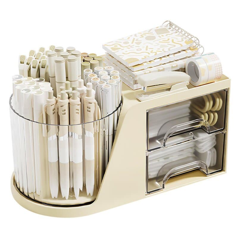 Organizador De Mesa Giratório Porta Canetas Com 2 Gavetas Escritório