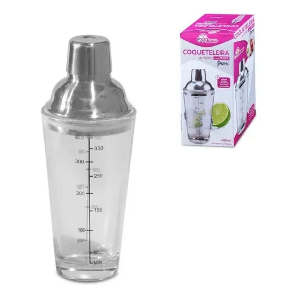 Coqueteleira De Vidro Tampa Inox Drink Bartender Barman