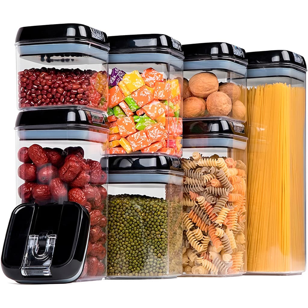 Kit 7 Potes Vidro Hermético Mantimentos Grãos Condimentos