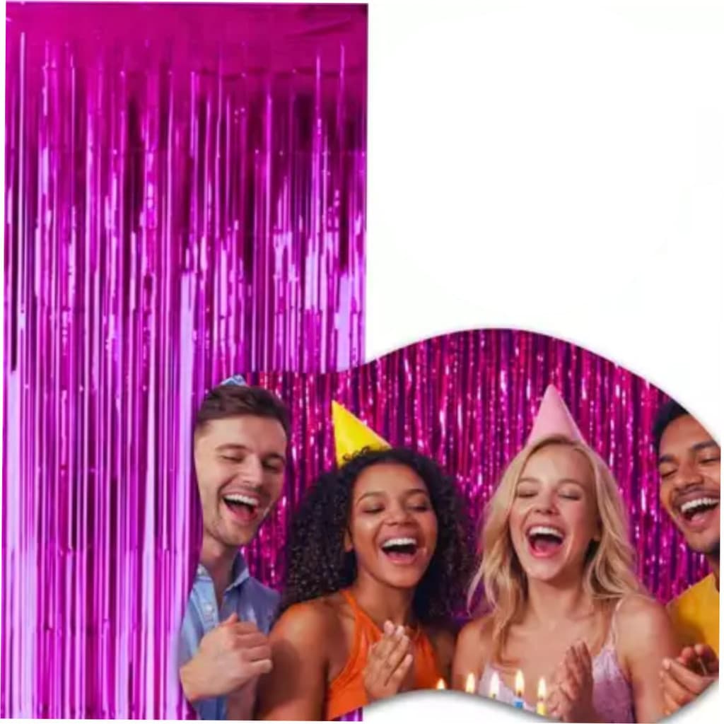 Pink - Cortina Franja Metálica 1x2m Painel Decoração Festa Fundo Fotográfico Cenário