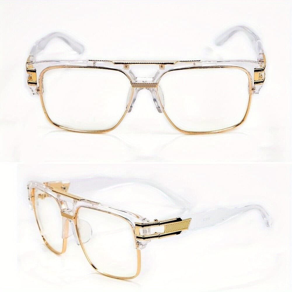 Óculos de sol pretos de design, com armação de metal, lentes transparentes, estilo vintage e hip hop – para homens com b