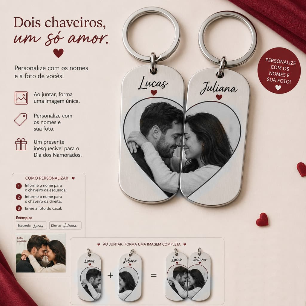 Kit Chaveiro Personalizado Exclusivo Dia dos namorados– Presente Criativo com Nome, Foto