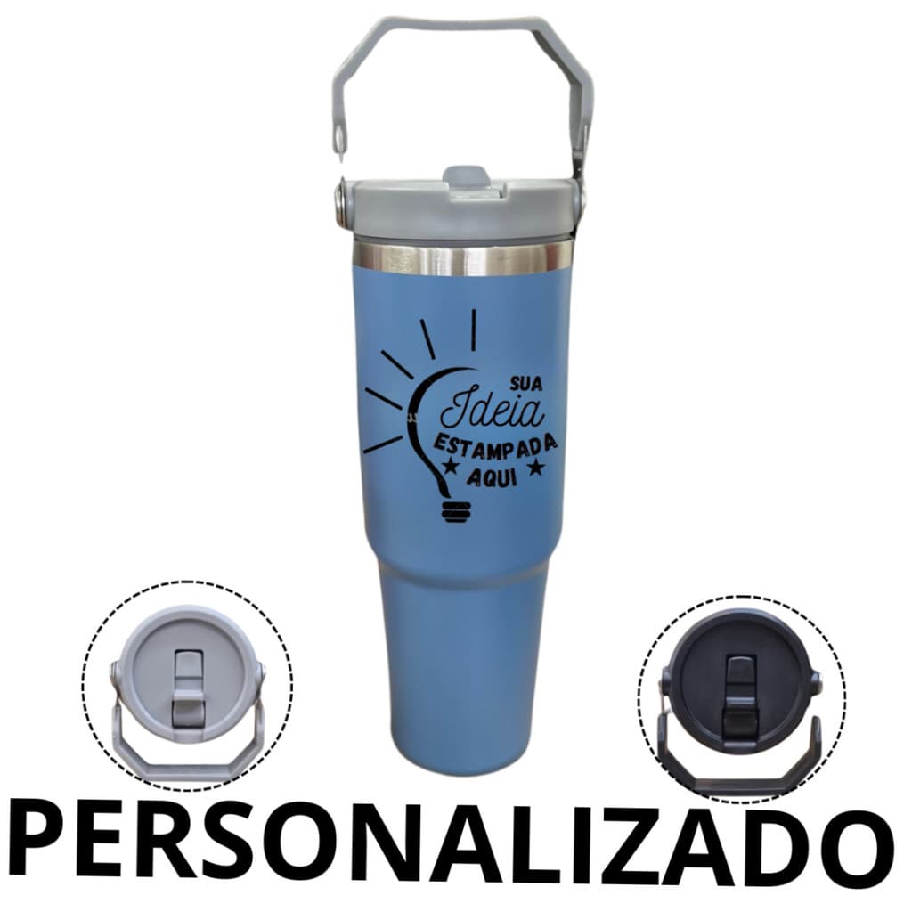 Copo Garrafa Térmica Flip 900ml Inox Personalizada Nome Time Curso Esportiva Bico Alça Academia Viagem Trabalho Escola