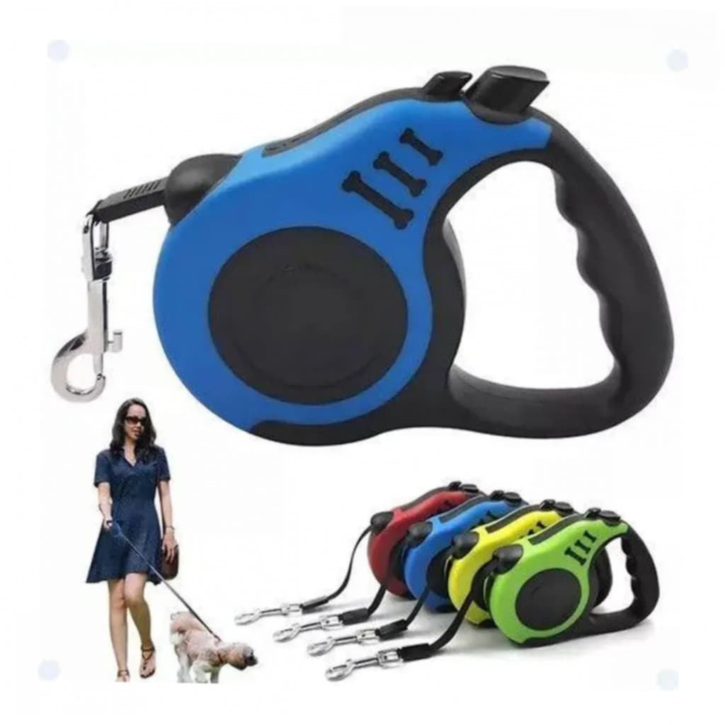 Coleira Guia Retrátil Cachorro Passeio Pets 3 metros - (Cores Sortidas)