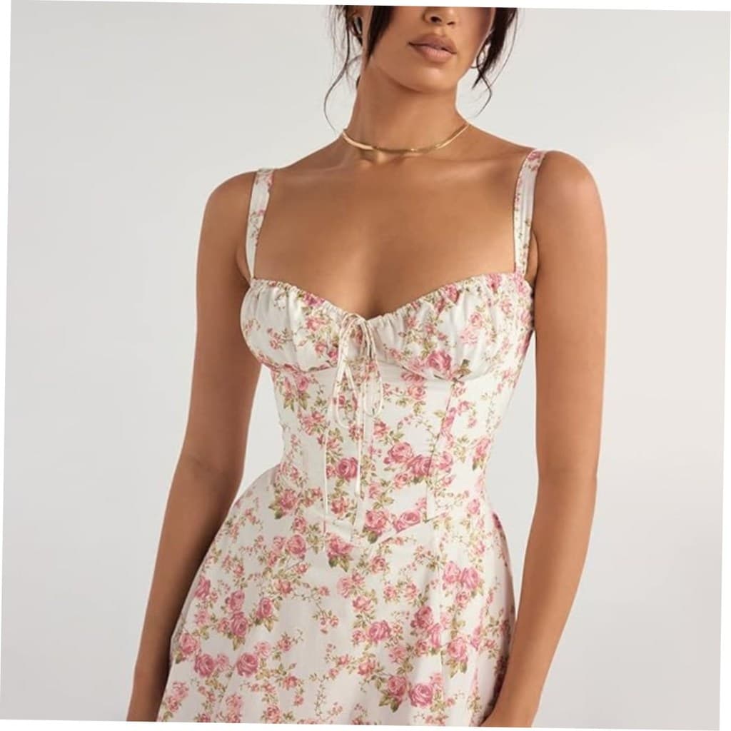 Vestido Midi Floral Feminino Camila Alça Ajustável Com Fenda