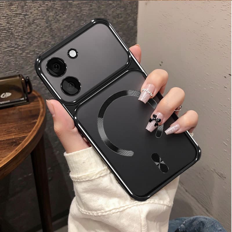 Capa Para POCO X8 Pro 5G Max 5G Galvanoplastia Transparente De Telefone Com Janela Grande Anel De Sucção Magnética De me