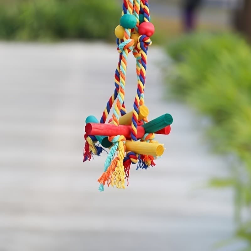 Brinquedo de Corda de Algodão para Papagaio, Bloco de Madeira Colorido para Roer, Brinquedo de Contas para Pássaros, Ace