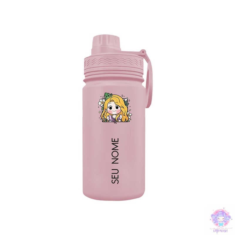 Chibi Rapunzel - Garrafa Térmica Fresh Com Alça Personalizada Infantil com Seu Nome 350ml 550ml 600ml