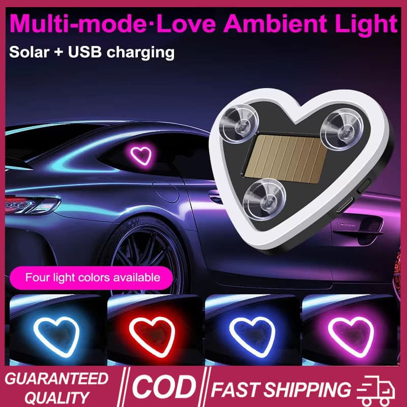 (Novidades) 2pcs LED Carro Neon Coração Luzes Sem Fio Bonito Em Forma De Luz Ambiente Ventosa USB Recarregável Atmosfera