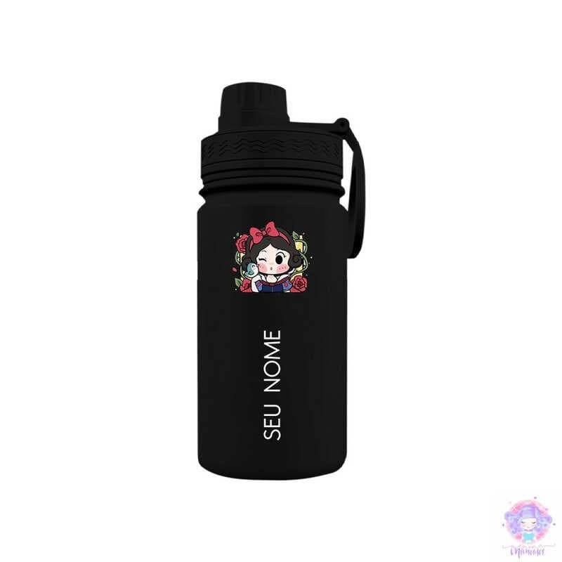 Chibi Branca de Neve - Garrafa Térmica Fresh Com Alça Personalizada Infantil com Seu Nome 350ml 550ml 600ml