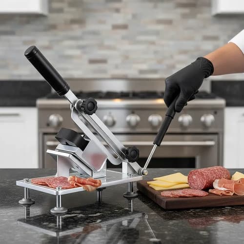 Fatiador Manual  Multifuncional Cortador Carne Congelada Bacon Frios Inox Corte Fino Preciso Regulável Cozinha Doméstica