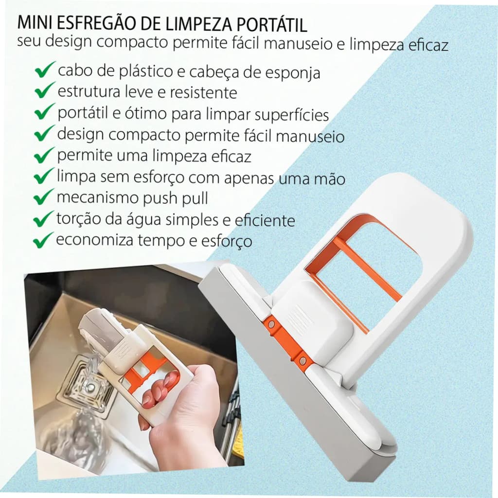 Mini Mop Absorvente Portátil para Pia e Bancada – Rodo Esponja de Limpeza Rápida com Auto-Torção