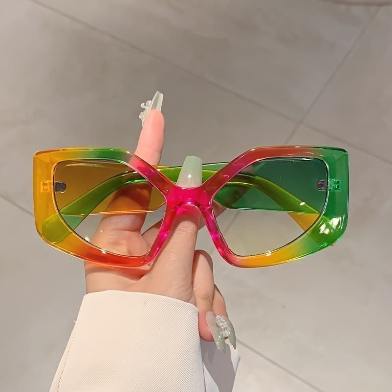 1 unidade de óculos de sol femininos personalizados, óculos de moda poligonais com design multicolorido, óculos de moda