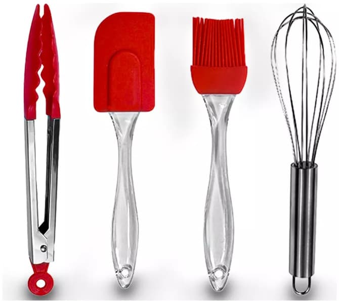 Kit Utensílios de Cozinha Silicone 4 Peças Western Home Vermelho