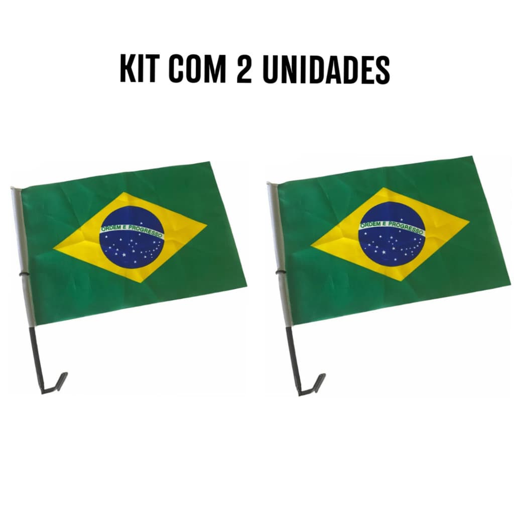 Kit 2 Bandeiras Brasil Para Carro Copa Do Mundo Torcida Verde Amarela