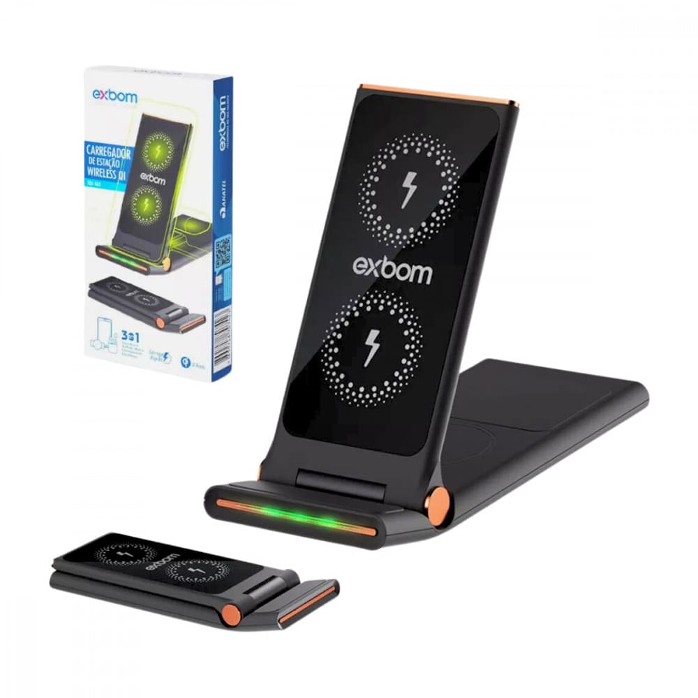 Carregador de Estação 3 em 1 Wireless por Indução Sem Fio Ex