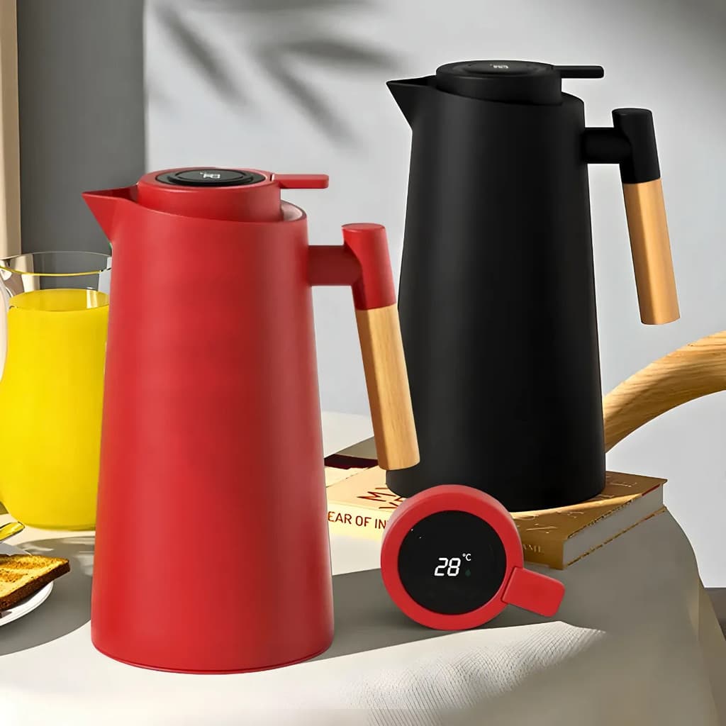 Garrafa Térmica Cabo Madeira com Display Digital - Conserve suas Bebidas na Temperatura Ideal - 1L