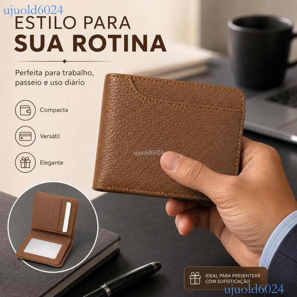 Carteira Masculina Dobrável Marrom Compacta com Porta Cartões | Presente Pai, Namorado e Marido Pronta Entrega ✨ujuold