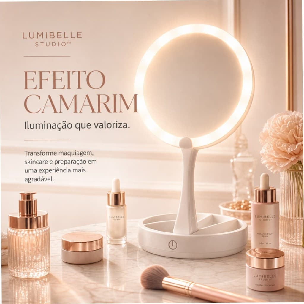 Kit Espelho Camarim LED + Lavador de Pincéis
