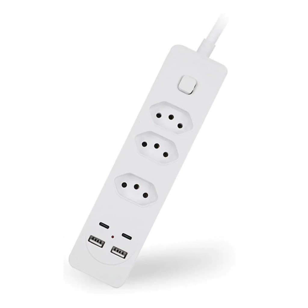 Extensão Régua Tomadas 3 Tomadas Padrão BR, 2 USB e 2 Type-C