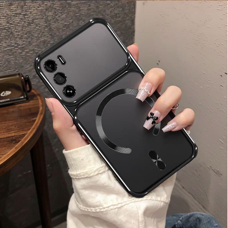 Capa Para Realme C71 4G C75 4G C75X 4G Galvanoplastia Transparente De Telefone Com Janela Grande Anel De Sucção Magnétic
