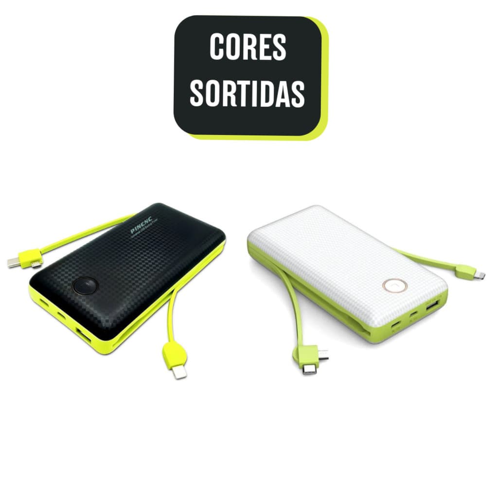 Power Bank 20000mAh Carregador Portátil Com Cabos Embutidos