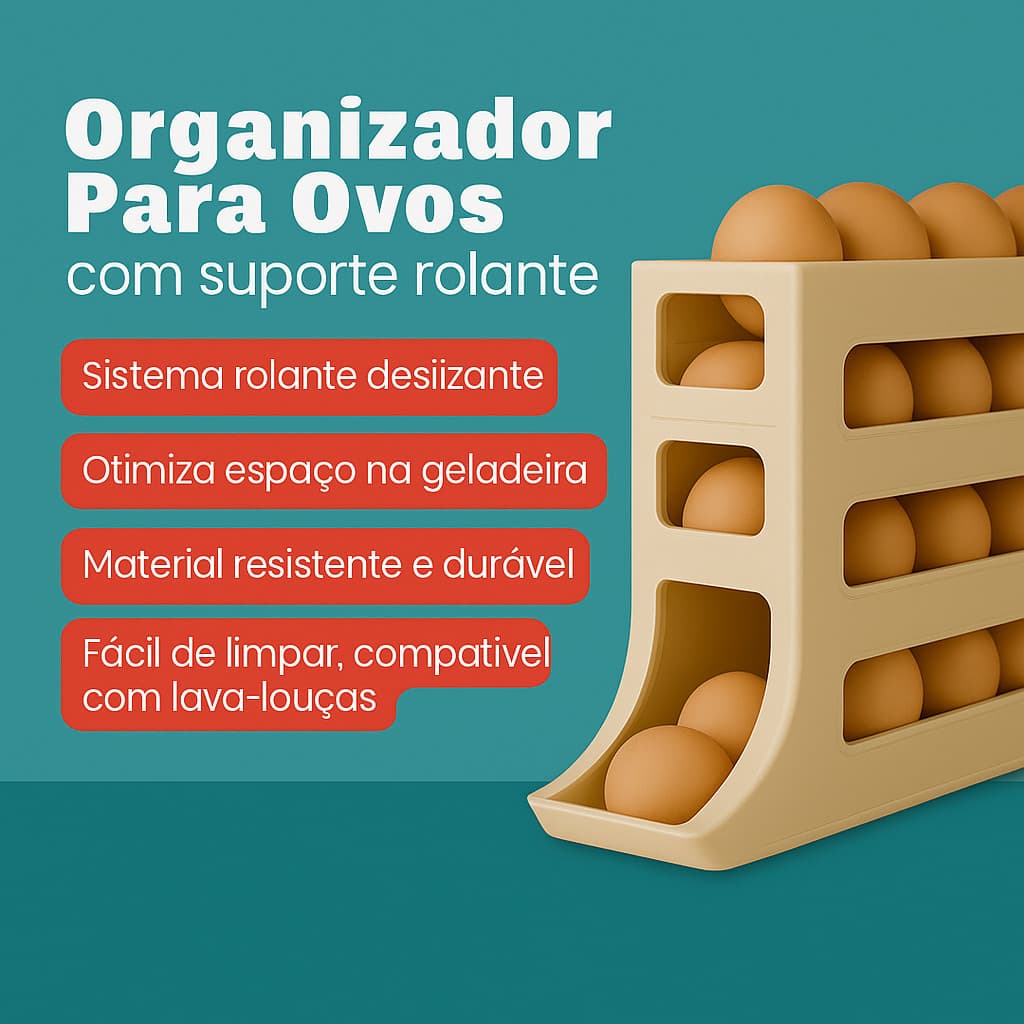 Organizador Para Ovos com Suporte Rolante Branco - 36 Unidades