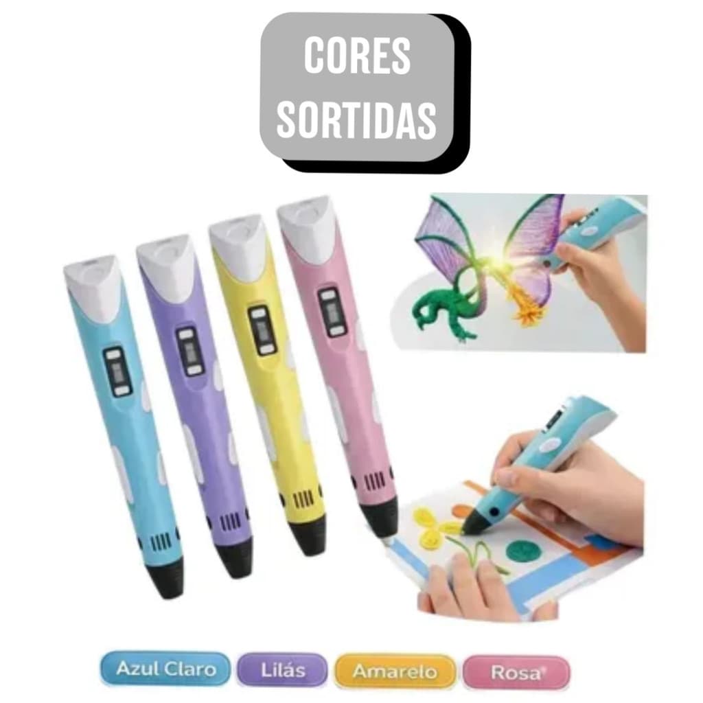 Caneta 3D Impressora Criativa Kit Completo -Cores Sortidas.