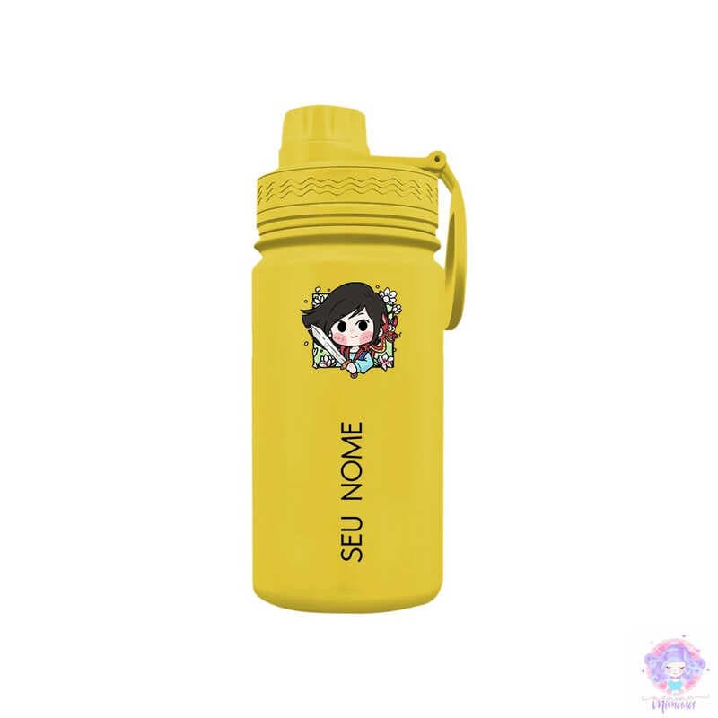 Chibi Mulan - Garrafa Térmica Fresh Com Alça Personalizada Infantil com Seu Nome 350ml 550ml 600ml