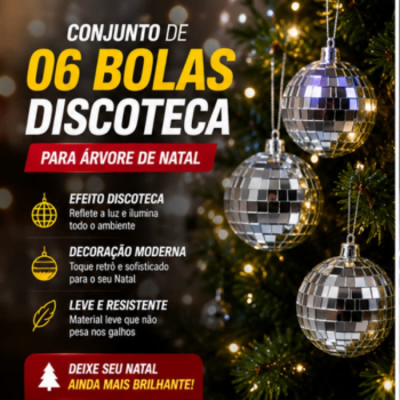 Kit 6 Bolas Espelhadas Discoteca Para Árvore de Natal Decoração Festa Retrô Altomex ZSS-001