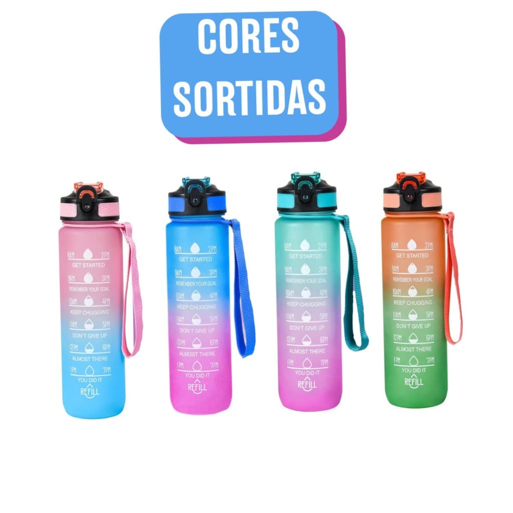 Garrafa de Água Motivacional 1 Litro – Marcador de Horário e Frases Inspiradoras - (Cores Sortidas)