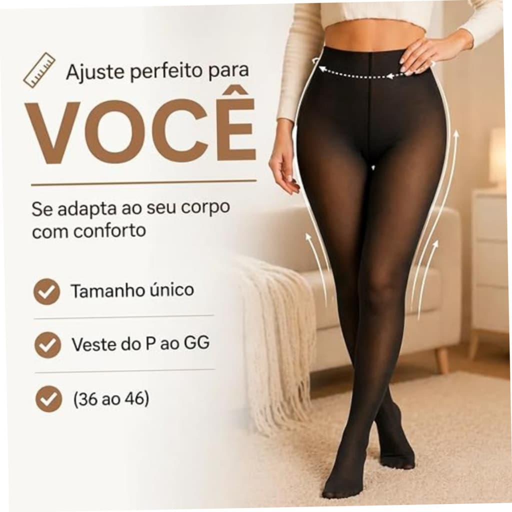 Meia Calça Térmica Peluciada Feminina 85g Translúcida Preta Fleece Inverno Tamanho P