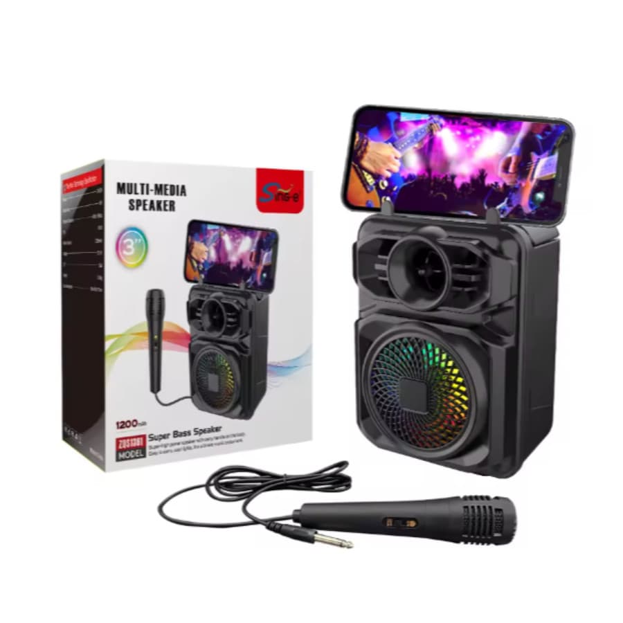 Caixa de Som Karaokê ZQS1367 Bluetooth Portátil com Rádio e Suporte para Celular
