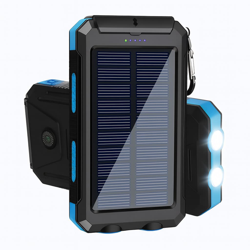 Carregador POWER BANK SOLAR USB Cor Azul - Energia garantida em viagens, acampamentos, pesca, praias
