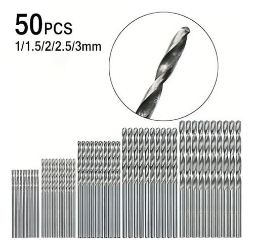 Jogo Kit 50 Brocas Aço Rápido HSS Furadeira Metal Ferro 1mm A 3mm Profissional Para Furar Chapa Sn27 Snel Ferramentas