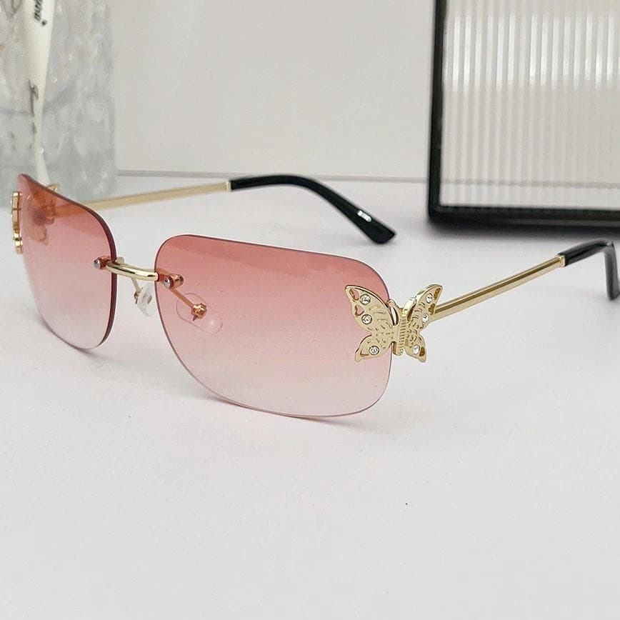 Óculos De Sol Quadrados Borboleta Sem Aro Feminino Para Homens Vintage Steampunk Rosa Tons UV400