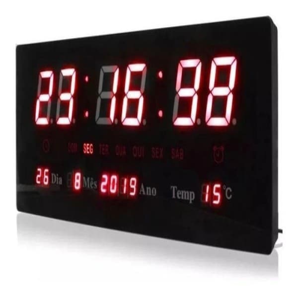 Relógio LED Digital com Termômetro e Calendário Automático - Design Moderno e Fácil Instalação