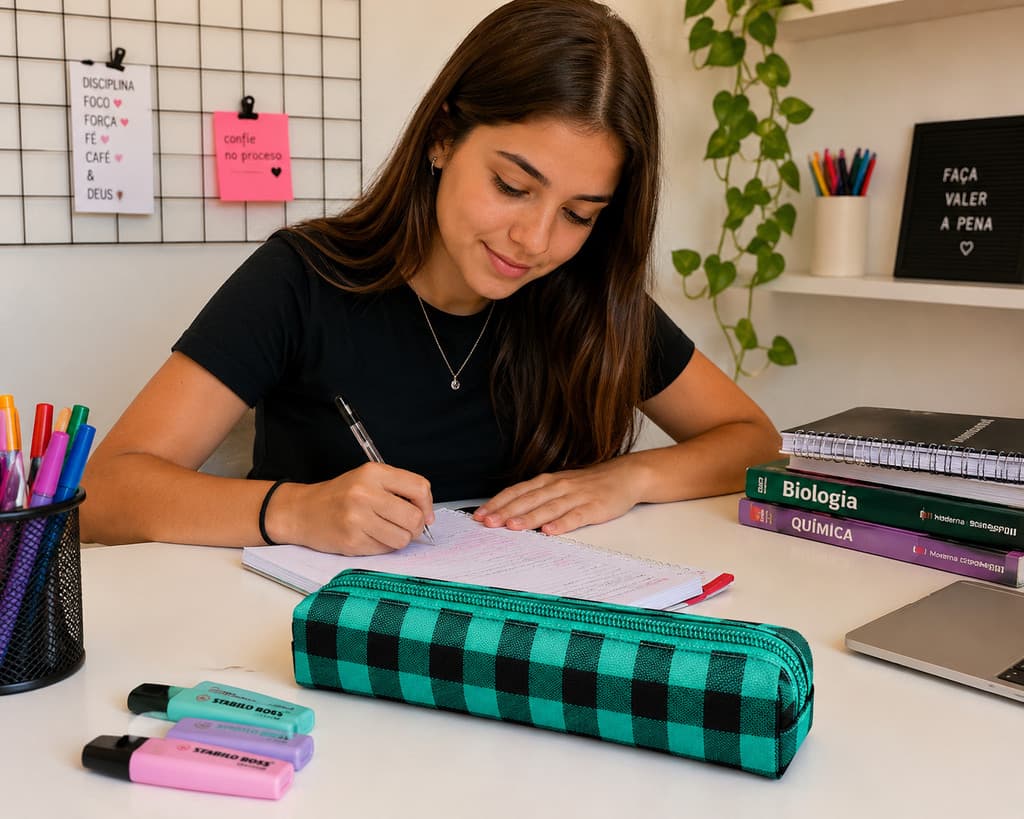 Estojo Escolar Xadrez Organizador Necessaire Masculino Feminino