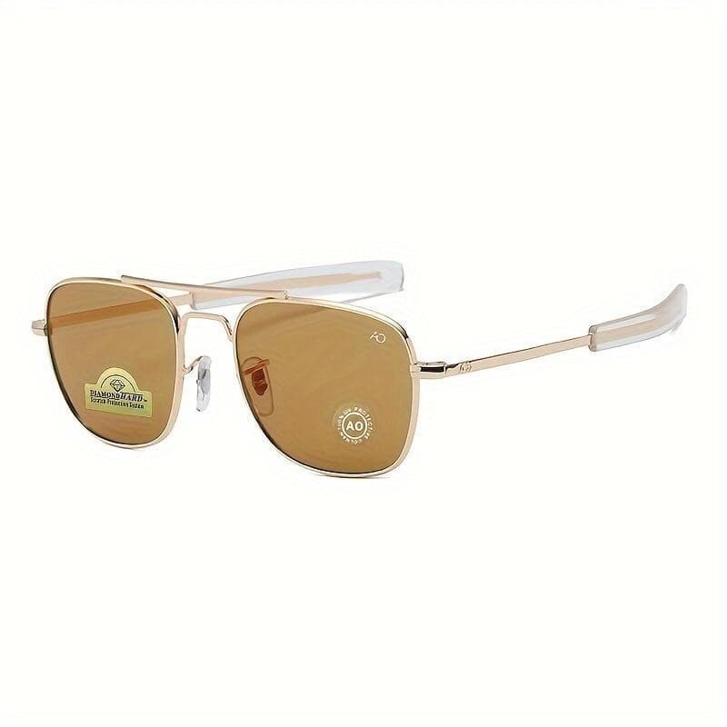 Óculos de Sol AO Premium Pilot de Alta Qualidade, Design de Marca com Lentes de Vidro Temperado, Armação de Liga de Ferr