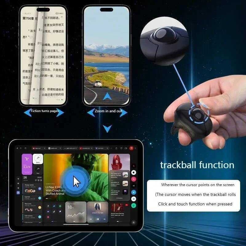 Mouse Sem Fio 2.4G Bluetooth Dual Mode Trackball Ring Mini Air Para PC Celulares Tablet Windows