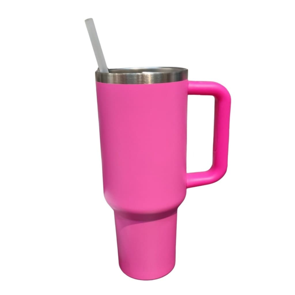 Copo Caneca (1200 ml) Térmica Inox com Alça e Canudo - Pink