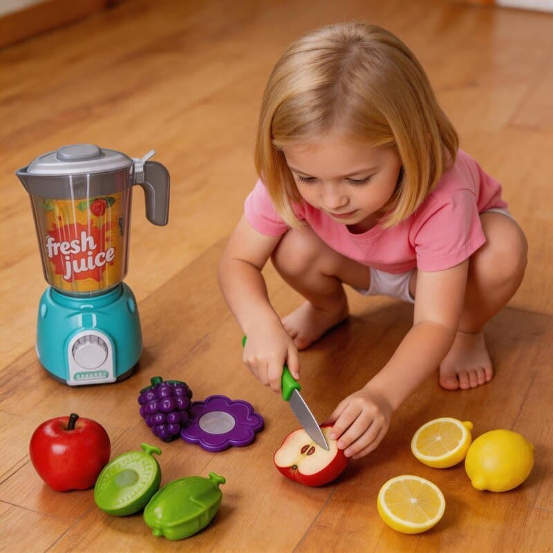 Kit Liquidificador Infantil 9 Peças Cozinha de Brinquedo com Frutinhas de Cortar Velcro Faz de Conta