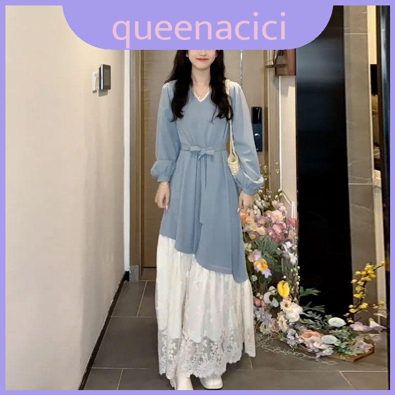 Vestido Artístico Longo Com Tecido De Malha Italiano E Emenda Elegante Para Uso Feminino De Primavera