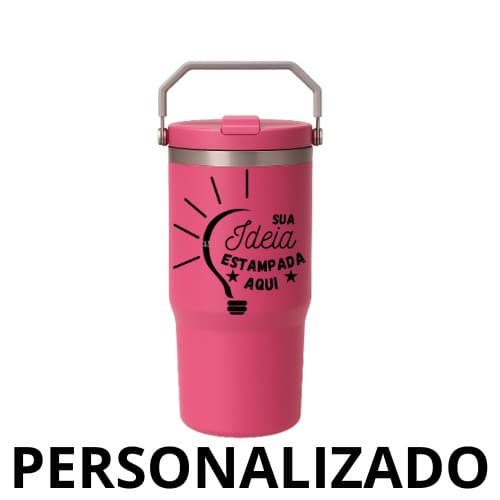 Garrafa Térmica Personalizada 900ml Flip Straw com Canudo e Alça Superior – Prática, Grande e Estilosa Pink #garrafa
