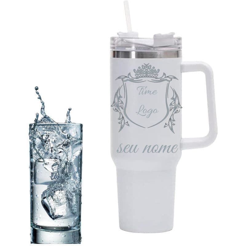 Copo Termico Branco 1,2l Com Tampa e Canudo  Personalizado a laser