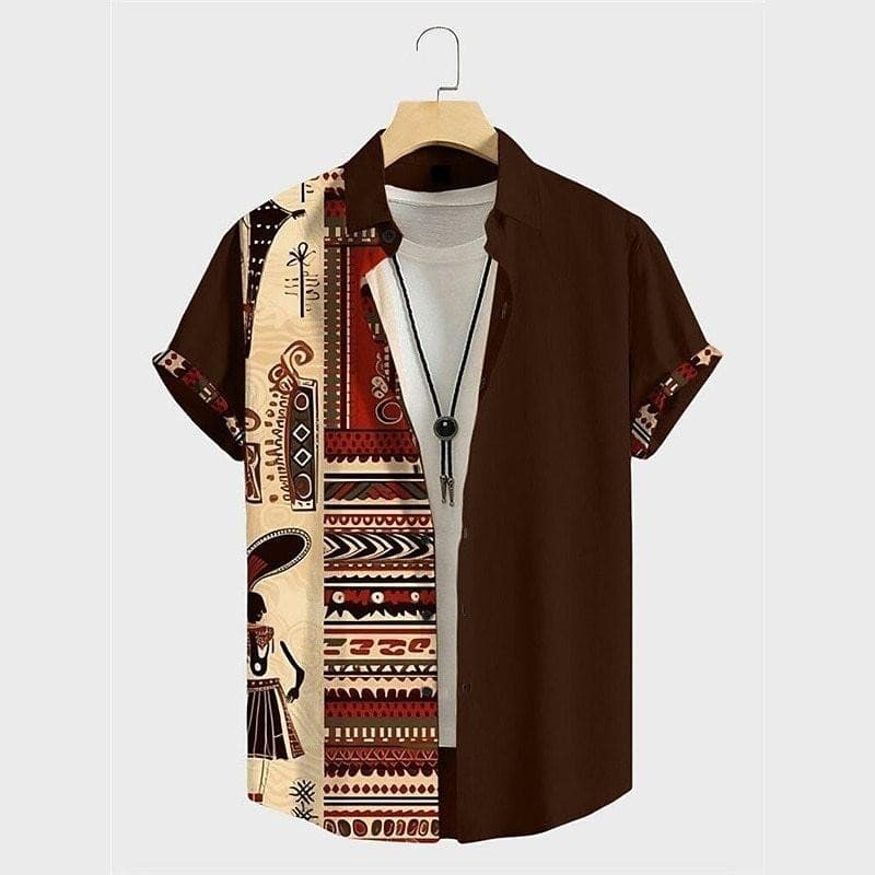 Camisa Barong Masculina Retro Roupas Masculinas Étnica Personalizada Impressa Top Casual Verão Manga Curta